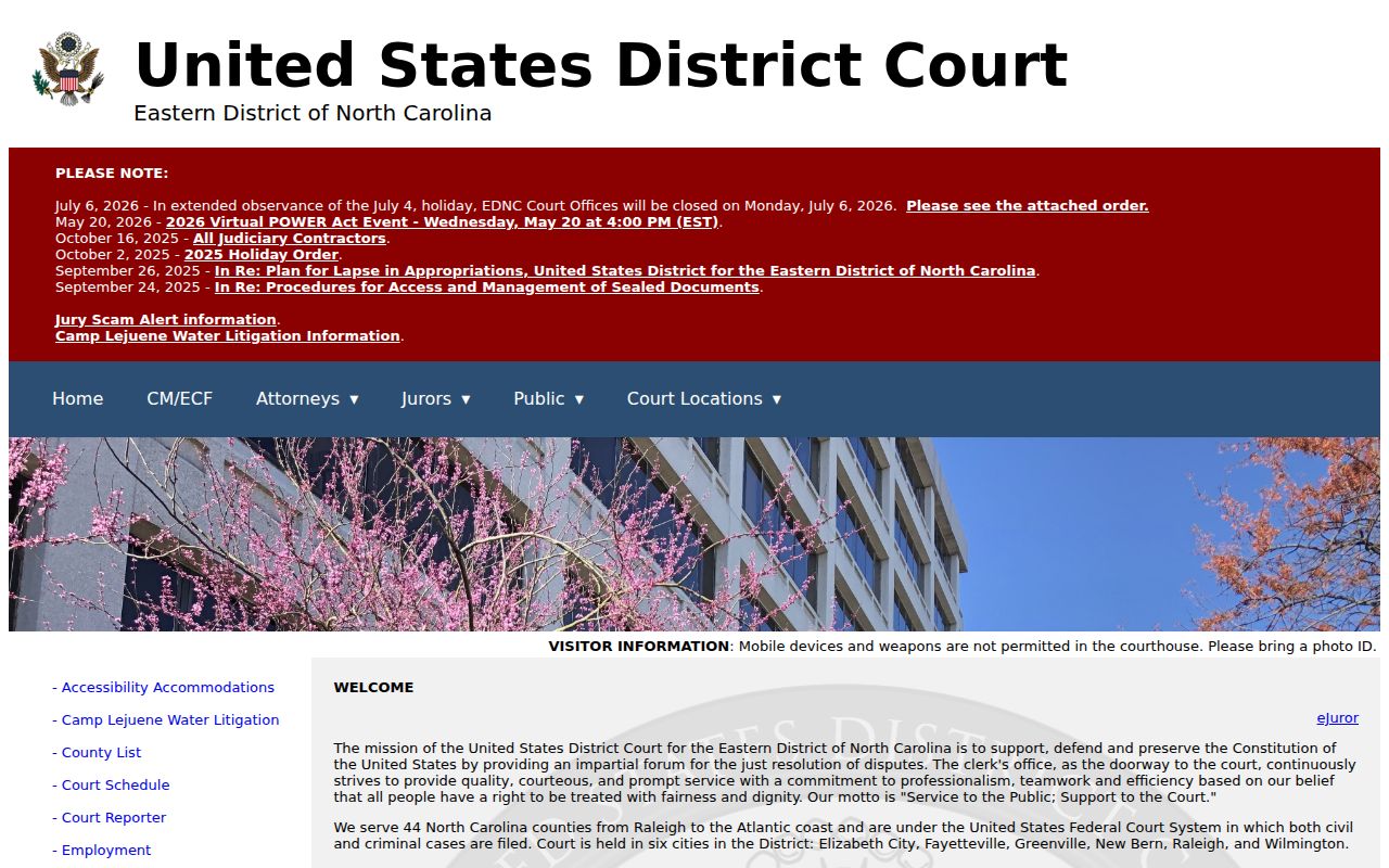 Perquimans County criminal history federal court district