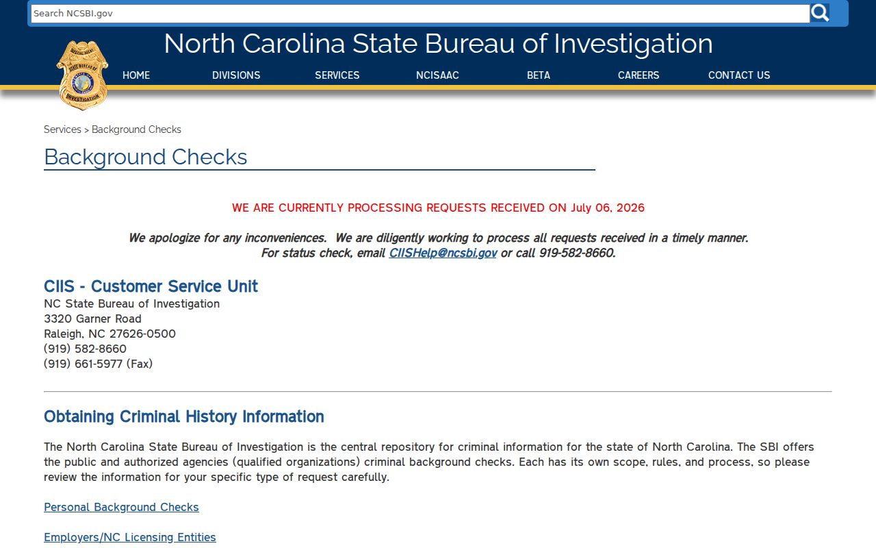 Perquimans County criminal history SBI background check overview