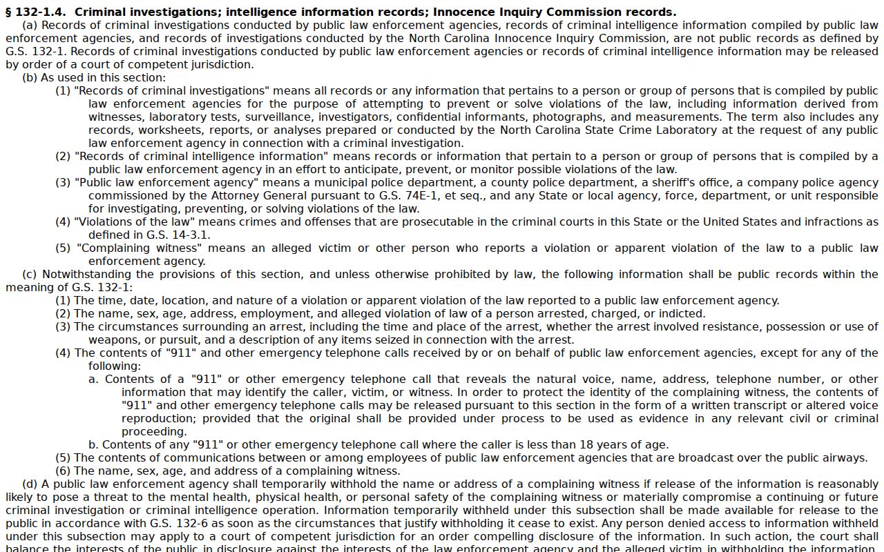 Perquimans County arrest lookup public arrest information statute