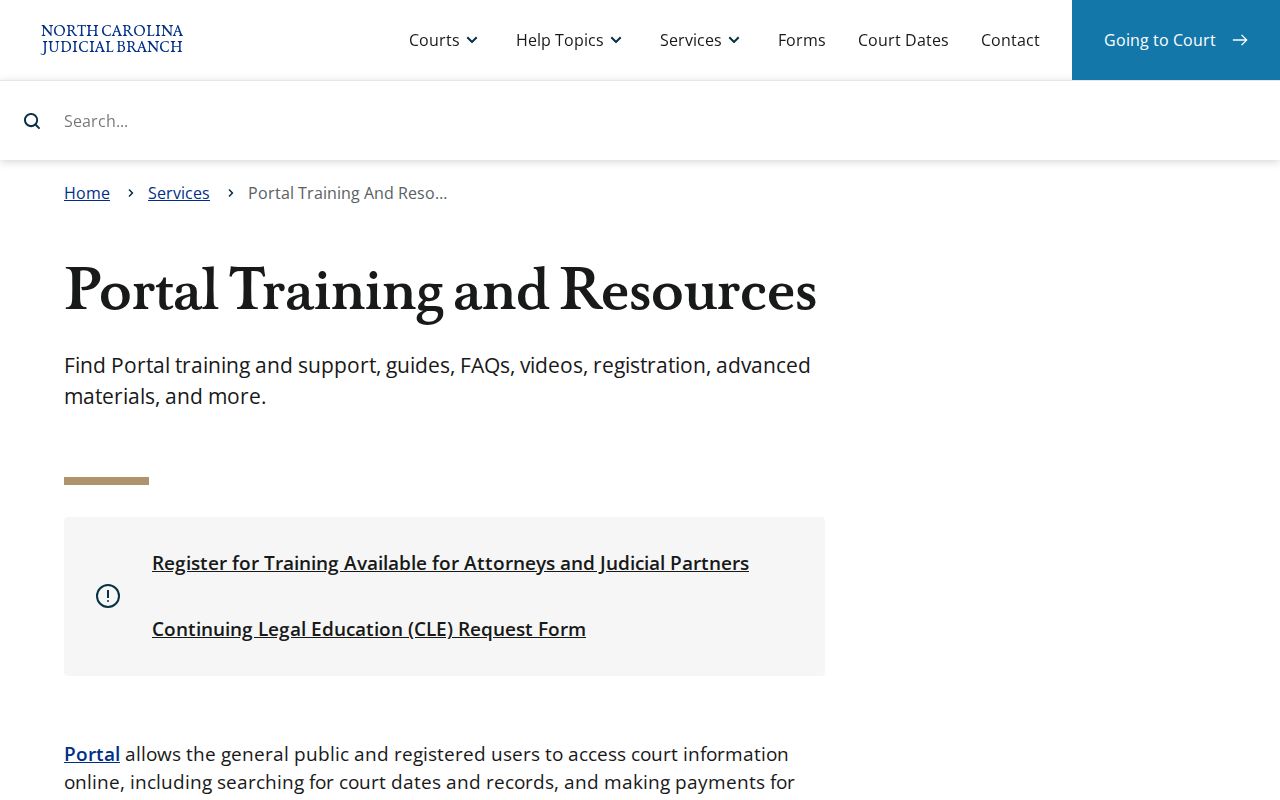 Perquimans County criminal court cases eCourts Portal training page