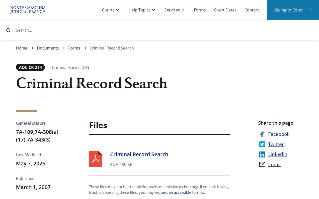 Perquimans County criminal court cases AOC record search form