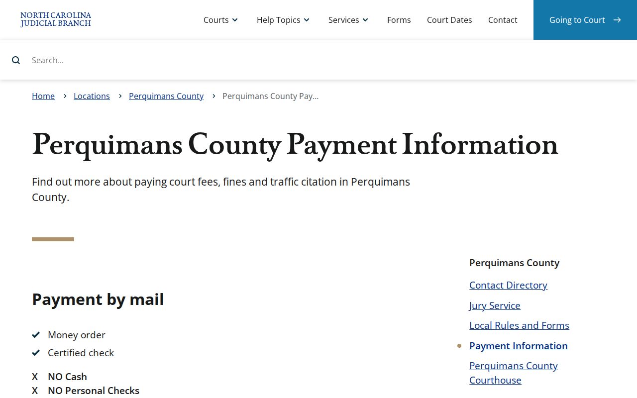 Perquimans court payment information for Hertford criminal court records