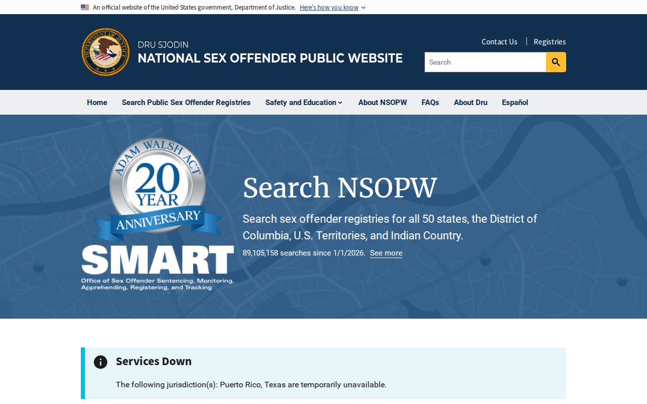 National search layer for a Perquimans County sex offender registry check
