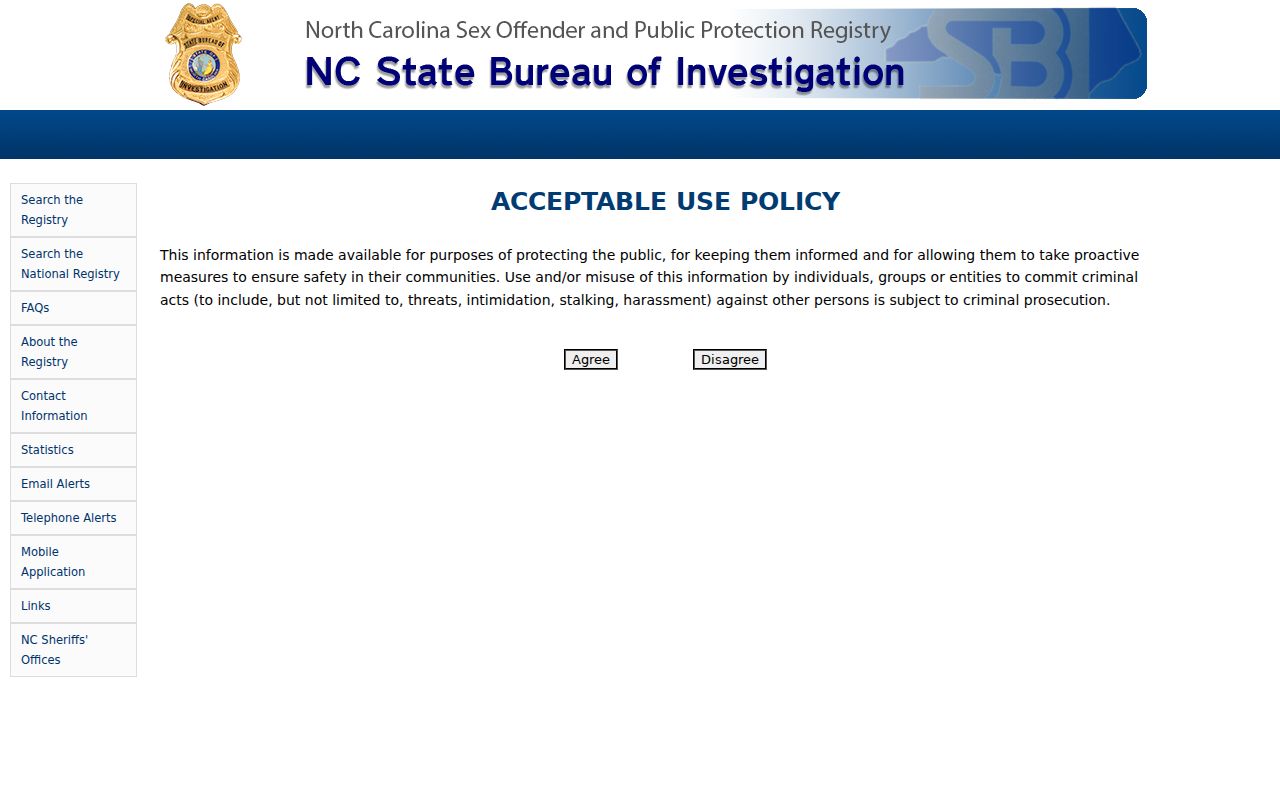 Perquimans County sex offender search form on the North Carolina registry